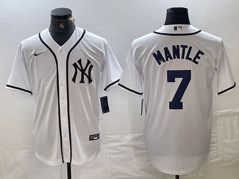 Men New York Yankees 7 Mantle White Third generation joint name Nike 2024 MLB Jersey style 1